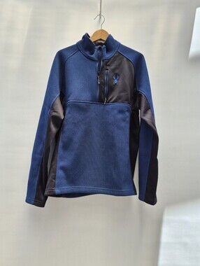 Spyder Gait Half Zip Fleece Pullover Jacket Men L Blue Black Gorpcore Apres-Ski